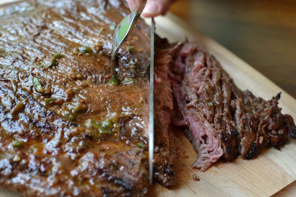 Slice the flank steak against the grain