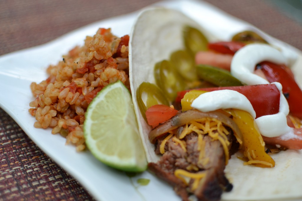 Fajitas with Mexican Rice, Veggies and Sour Cream