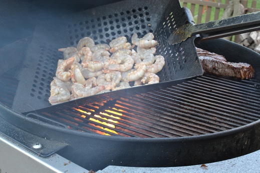 Shrimp being grilled