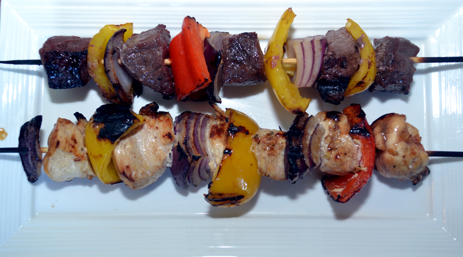 Cooked Steak and Chicken Kabobs