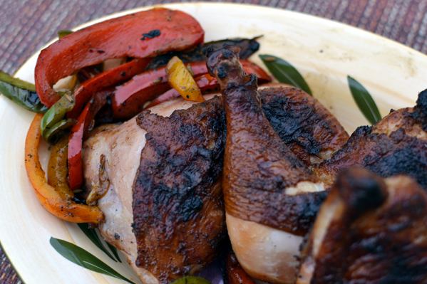 Grilled Chicken Quarters with Bell Peppers