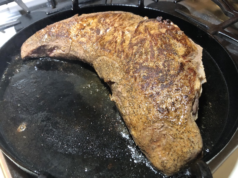 Searing Tri Tip in Cast Iron