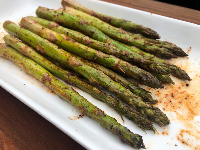 Platter of smoked asparagus