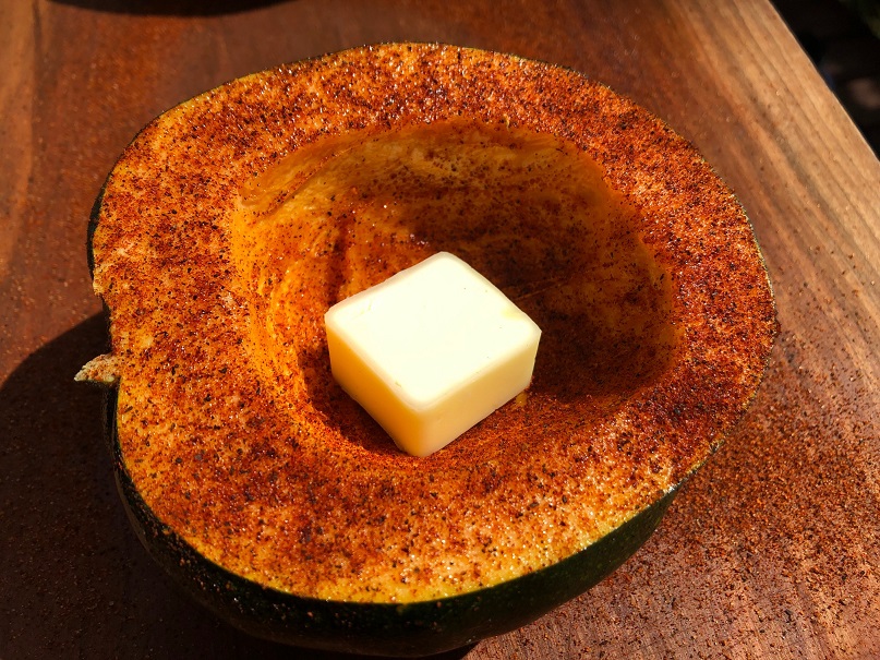 Squash seasoned with bbq rub and butter