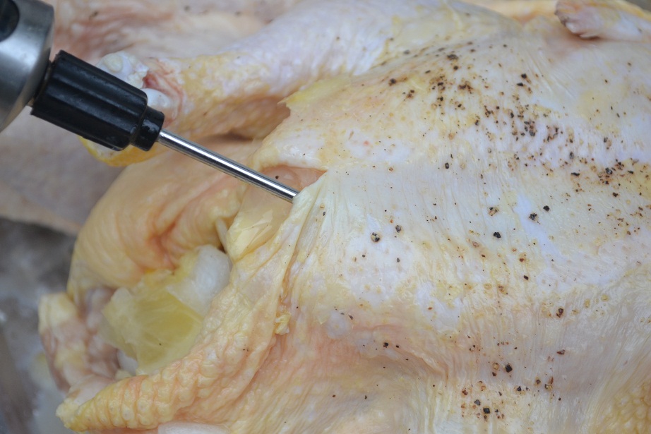Injecting a whole chicken in the breast