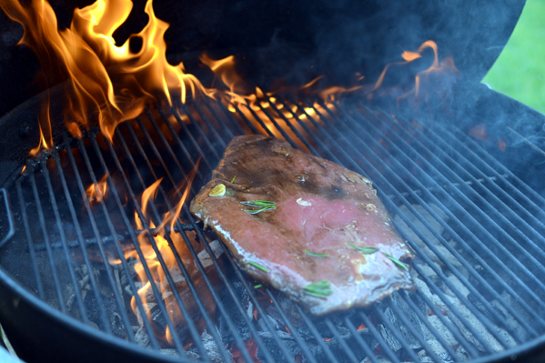 Flank Steak Cooking on a Weber Grill