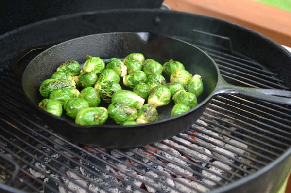 Brussel Sprouts in a cast iron pan