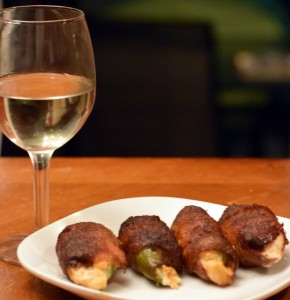 Bacon Wrapped Antelope Poppers with Wine