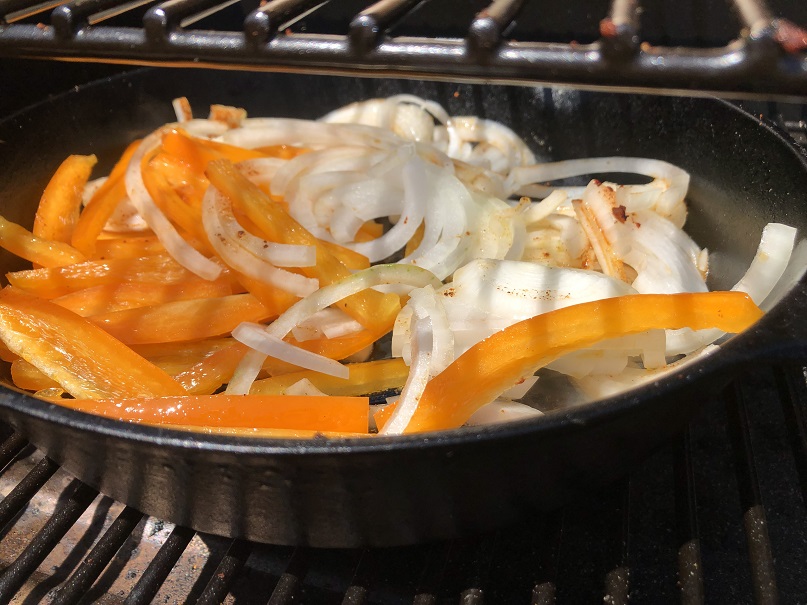 Cook the pepper and onion